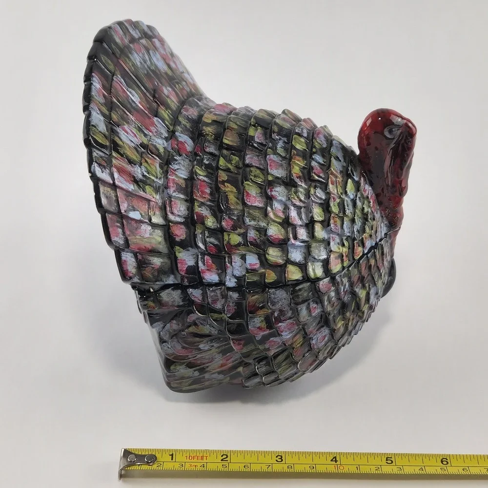 Vintage Hand Painted Ceramic Turkey Nut Candy Lidded Dish Thanksgiving Décor